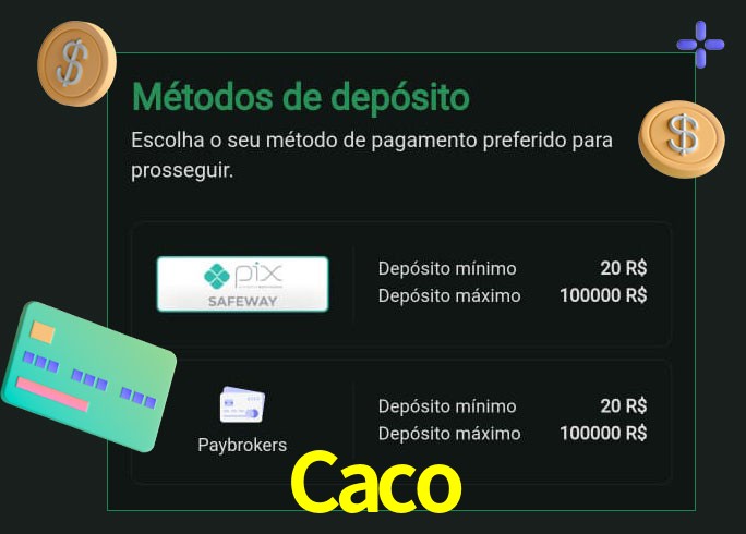 O cassino Caco oferece uma grande variedade de métodos de pagamento